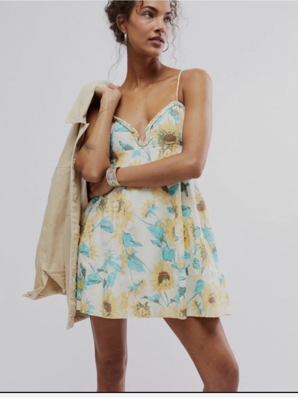 Free People Women’s Altura Floral Spaghetti-Strap Mini Dress - Yellow/Blue